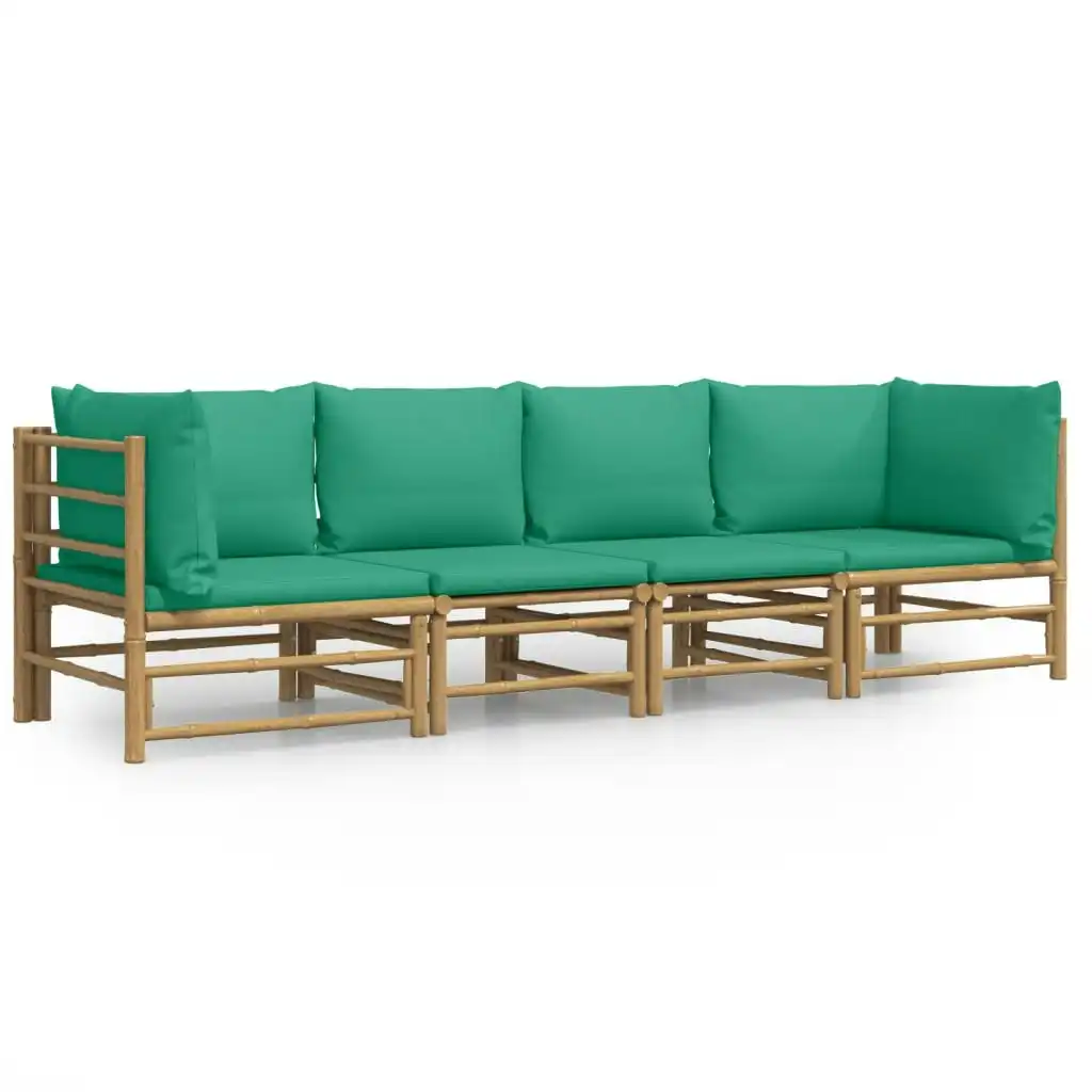 4 Piece Garden Lounge Set with Green Cushions  Bamboo 3155152