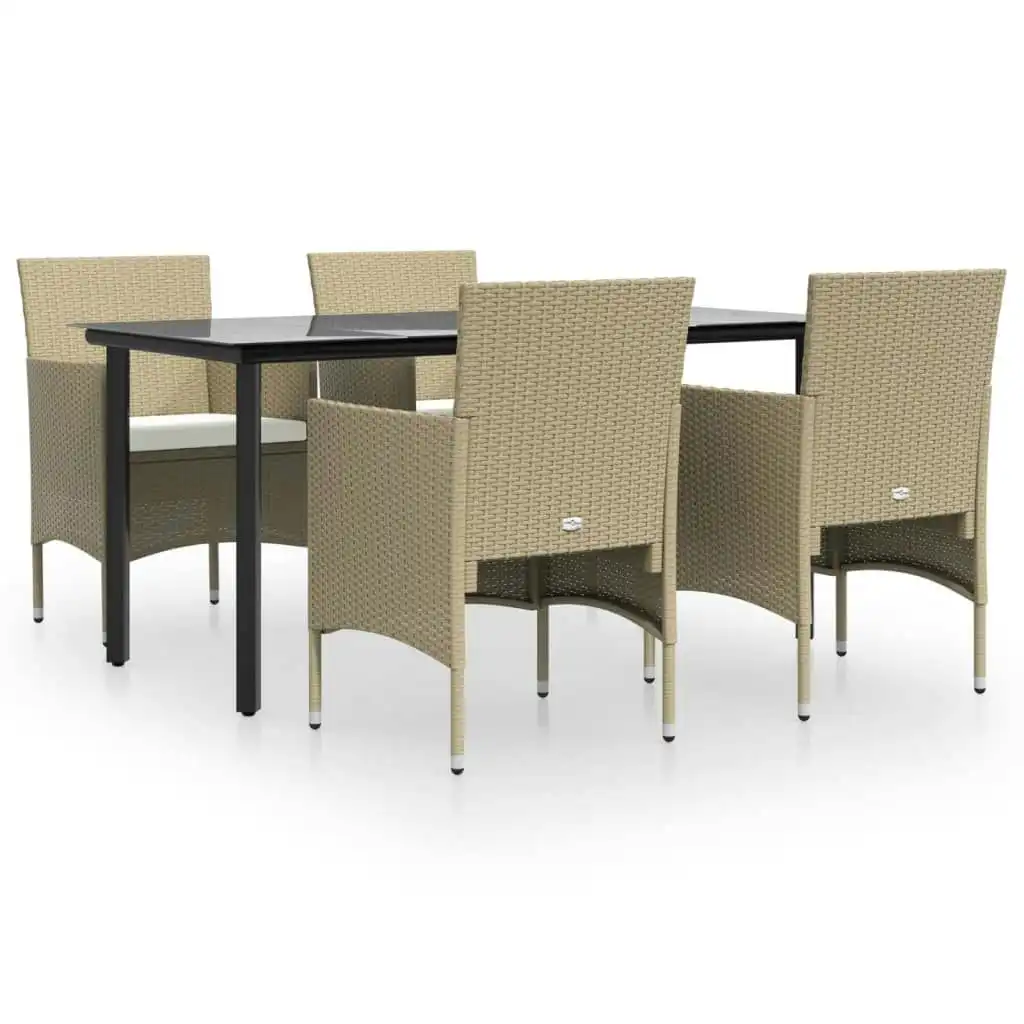 5 Piece Garden Dining Set with Cushions Beige and Black 3156608
