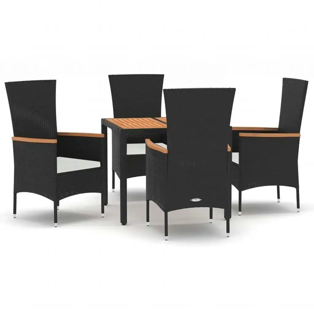 5 Piece Garden Dining Set with Cushions Black Poly Rattan 3157529