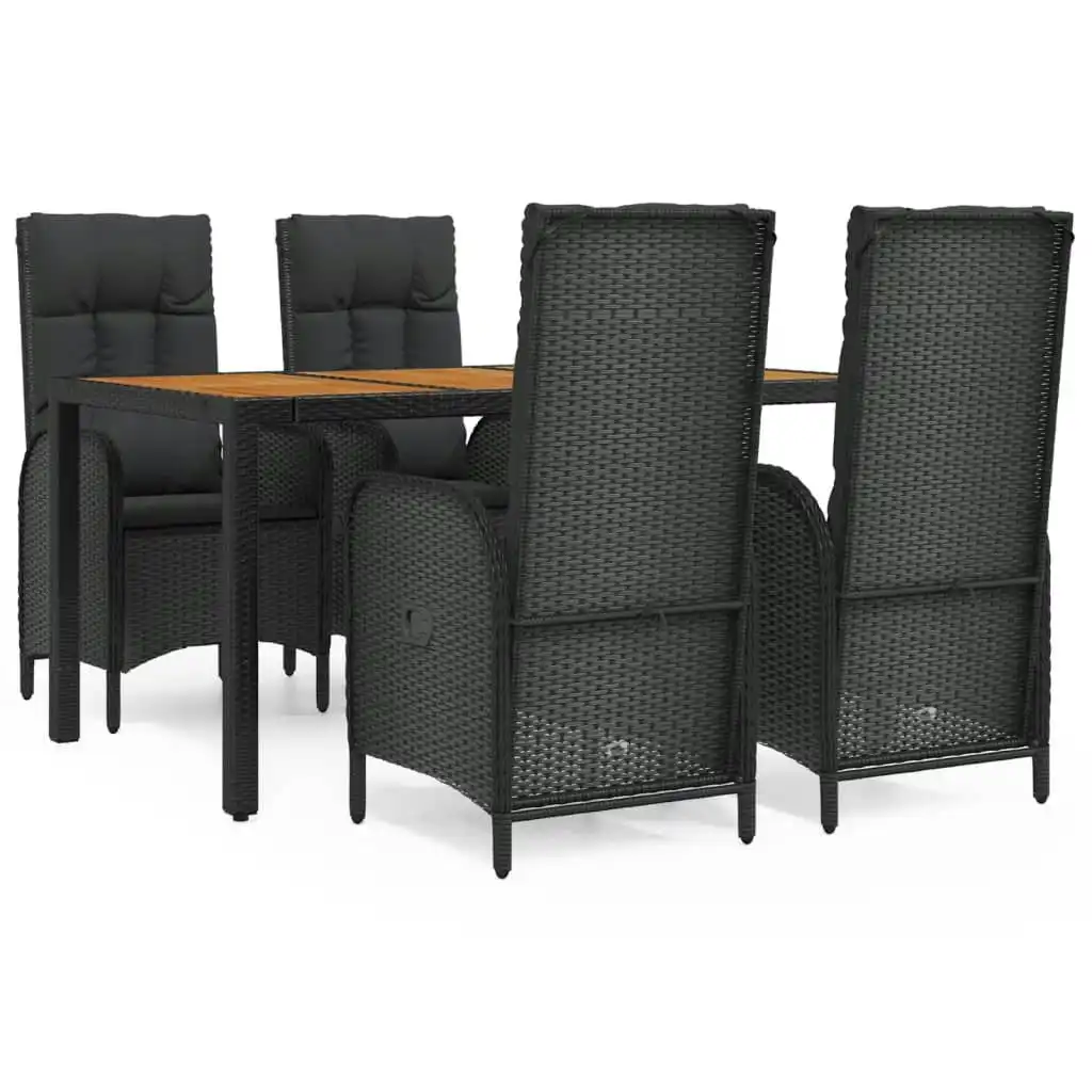 5 Piece Garden Dining Set with Cushions Black Poly Rattan 3185070