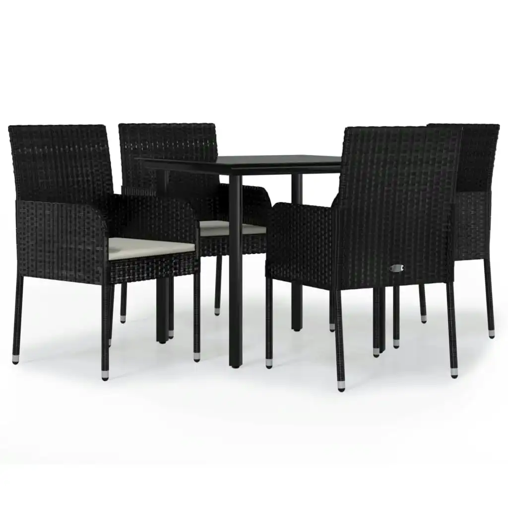 5 Piece Garden Dining Set with Cushions Black Poly Rattan 3185156