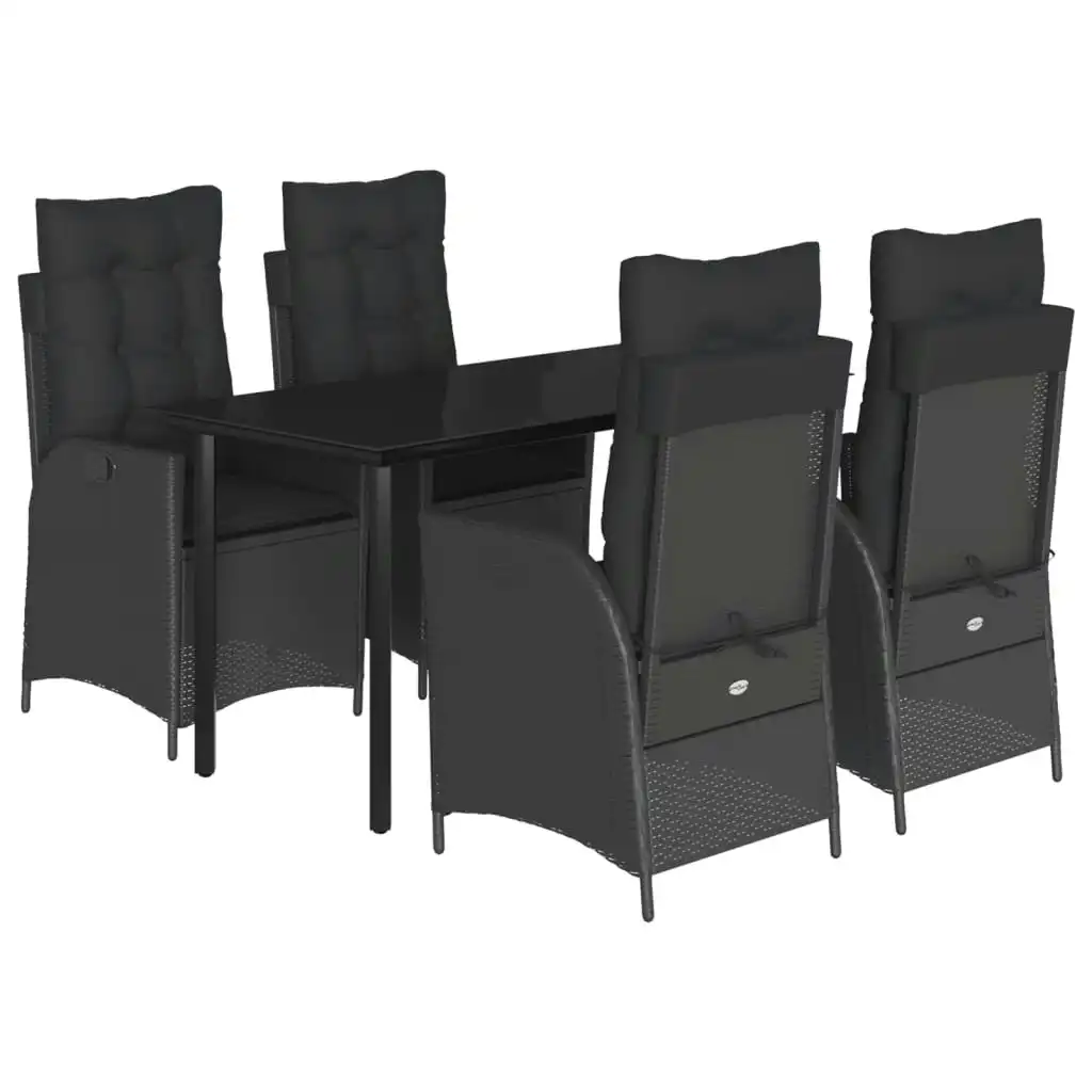 5 Piece Garden Dining Set with Cushions Black Poly Rattan 3213187