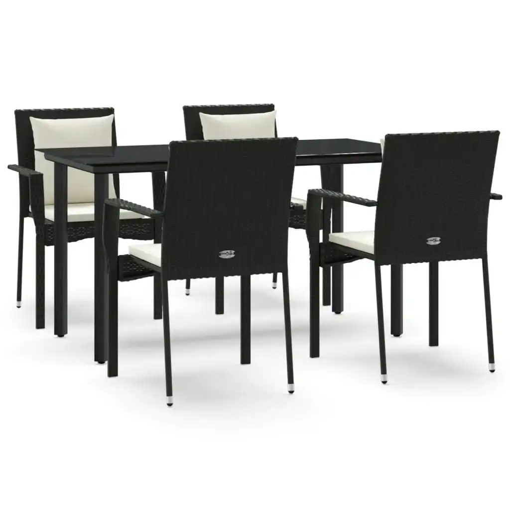 5 Piece Garden Dining Set with Cushions Black Poly Rattan 3185109