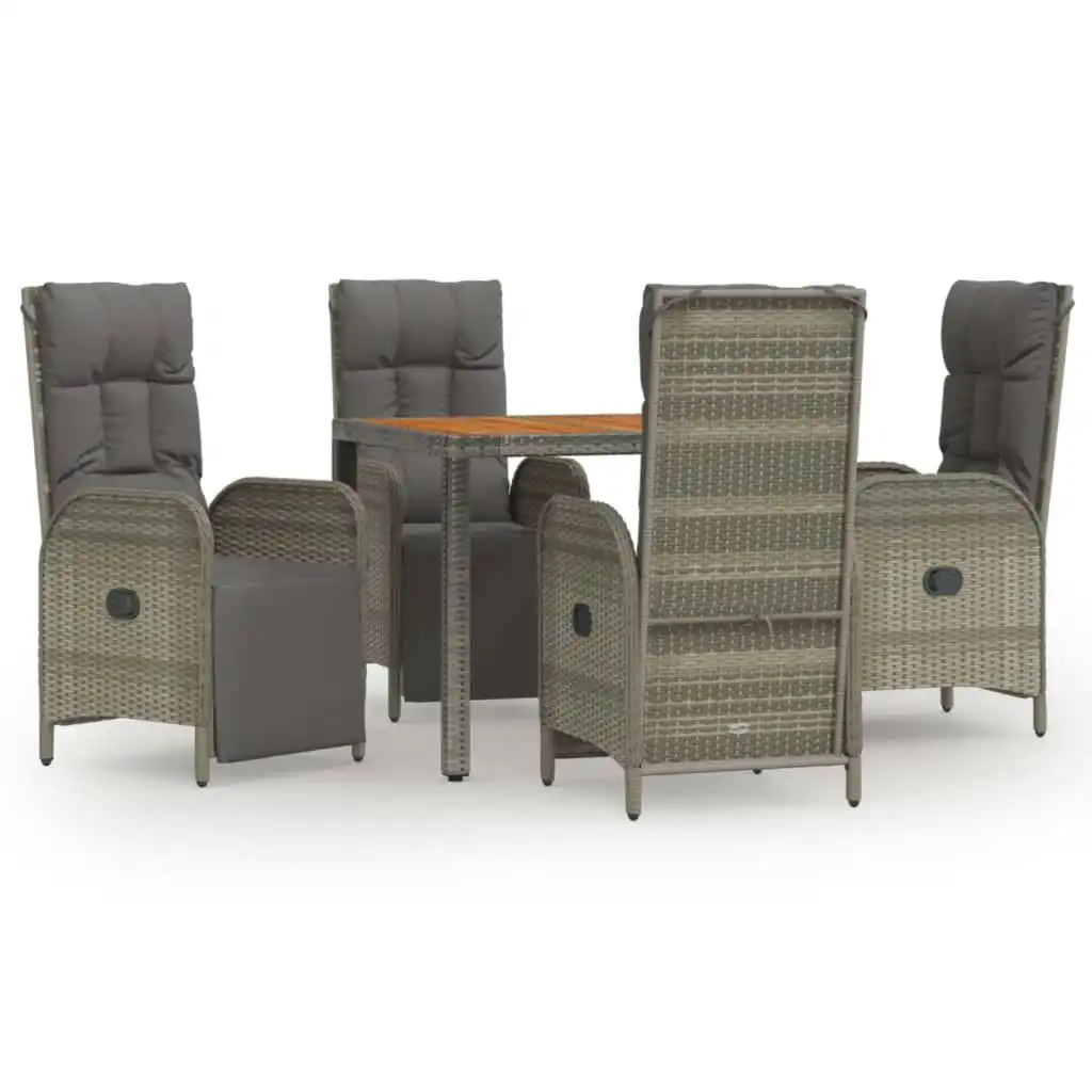 5 Piece Garden Dining Set with Cushions Grey Poly Rattan 3185045