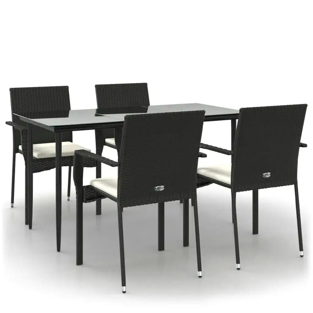 5 Piece Garden Dining Set with Cushions Black Poly Rattan 3185121