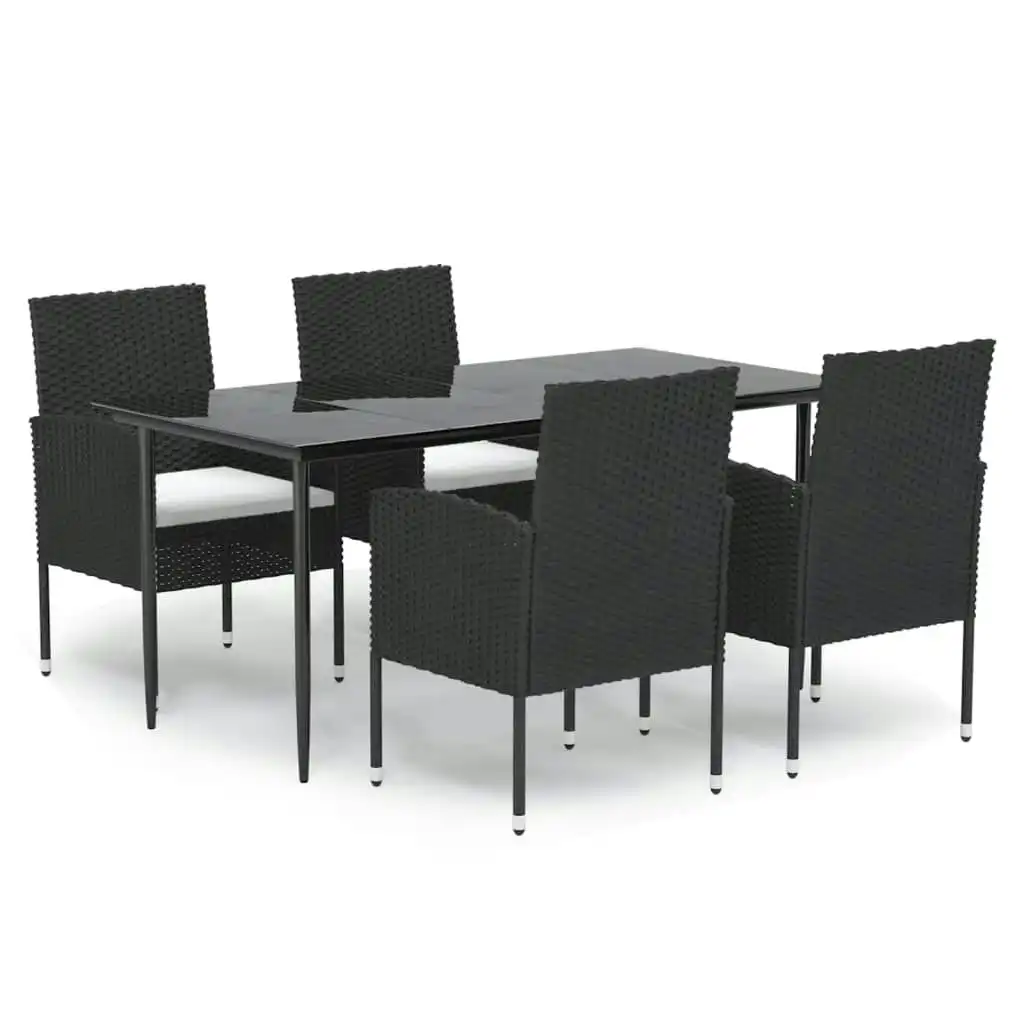 5 Piece Garden Dining Set with Cushions Black Poly Rattan 3156778