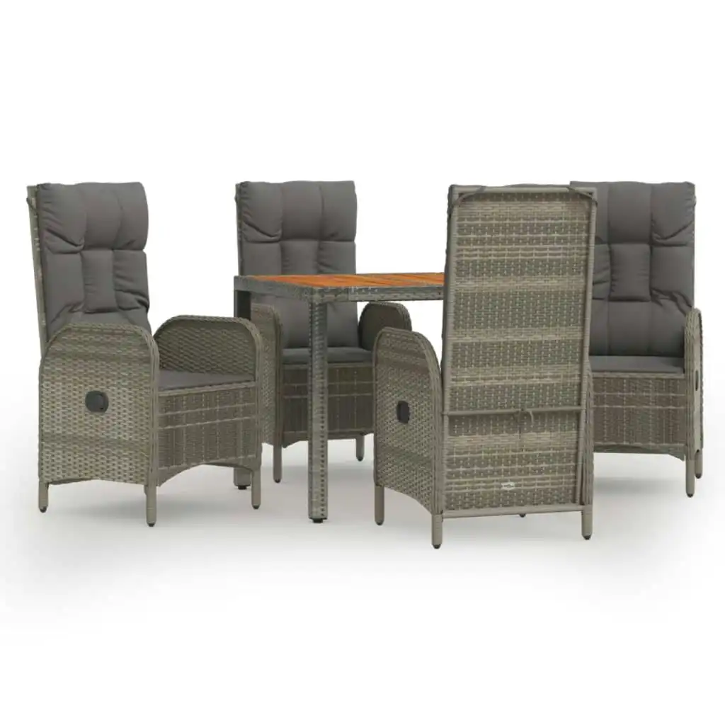 5 Piece Garden Dining Set with Cushions Grey Poly Rattan 3185039
