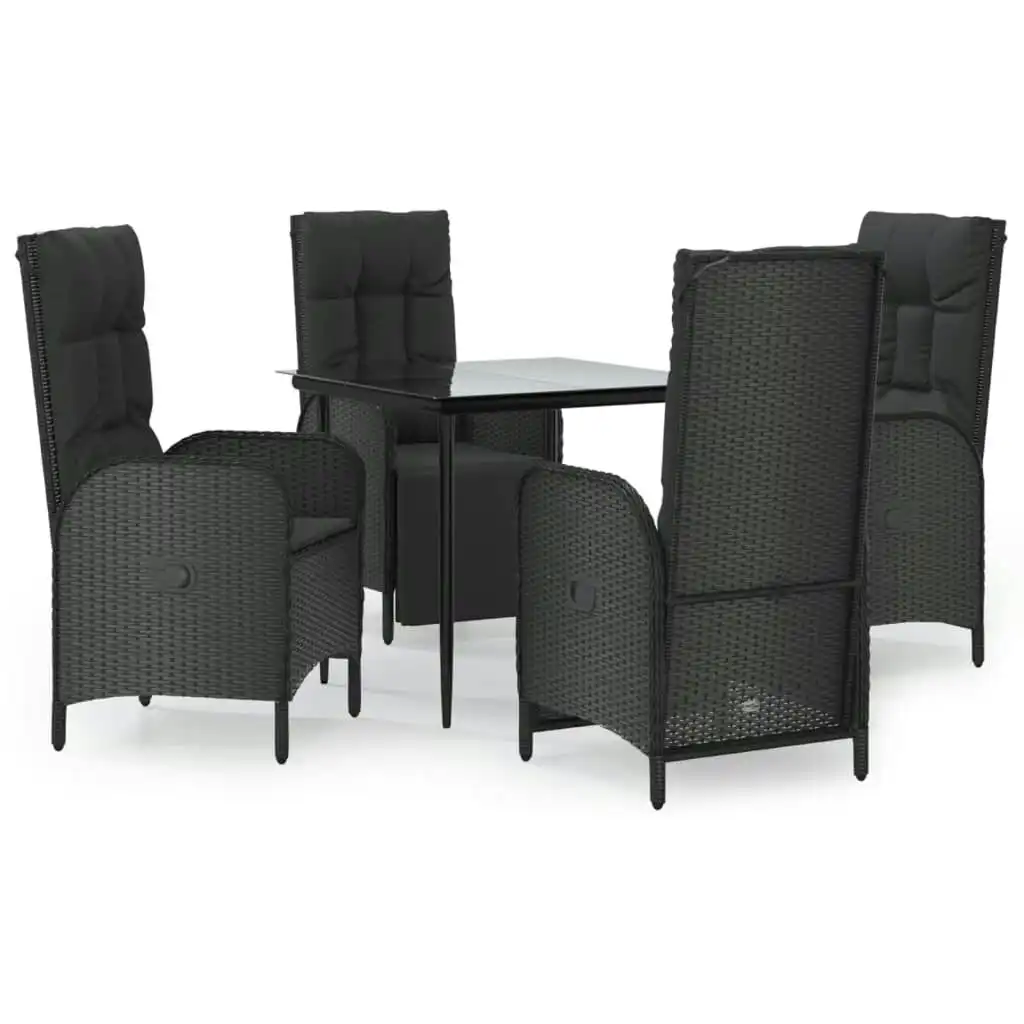 5 Piece Garden Dining Set with Cushions Black Poly Rattan 3185175