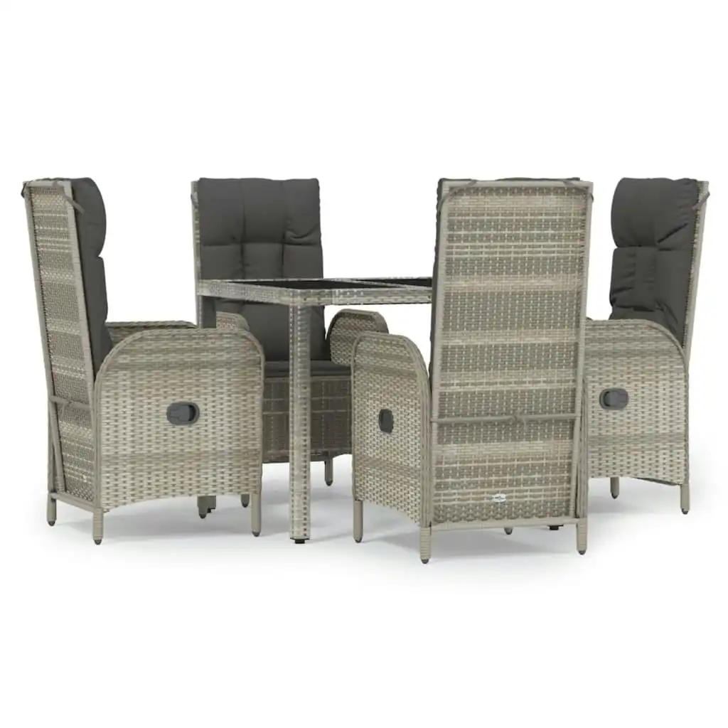 5 Piece Garden Dining Set with Cushions Grey Poly Rattan 3185024
