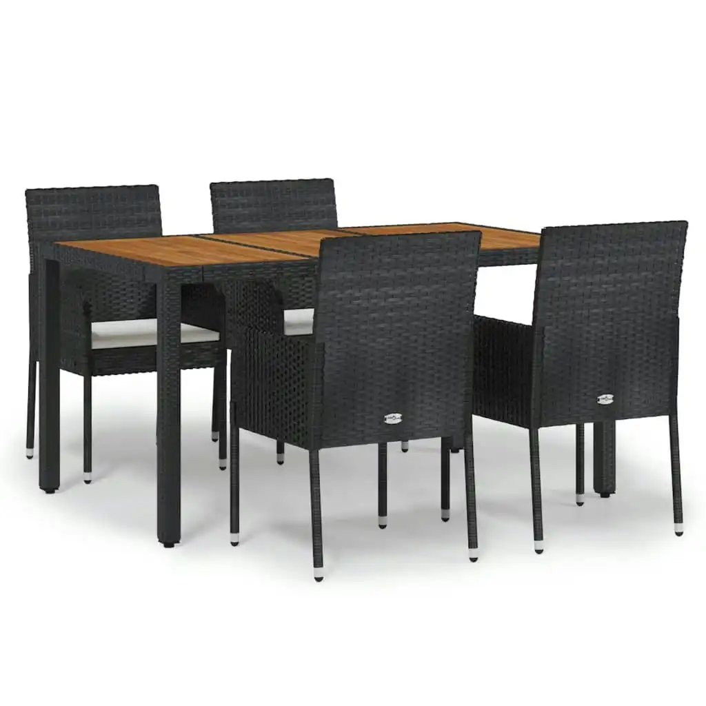 5 Piece Garden Dining Set with Cushions Black Poly Rattan 3185013