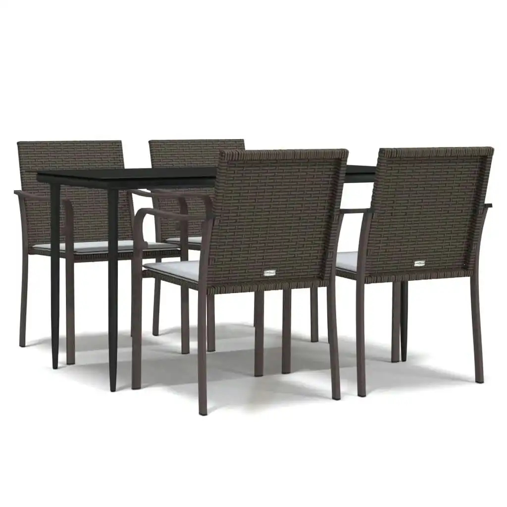 5 Piece Garden Dining Set with Cushions Poly Rattan and Steel 3186941