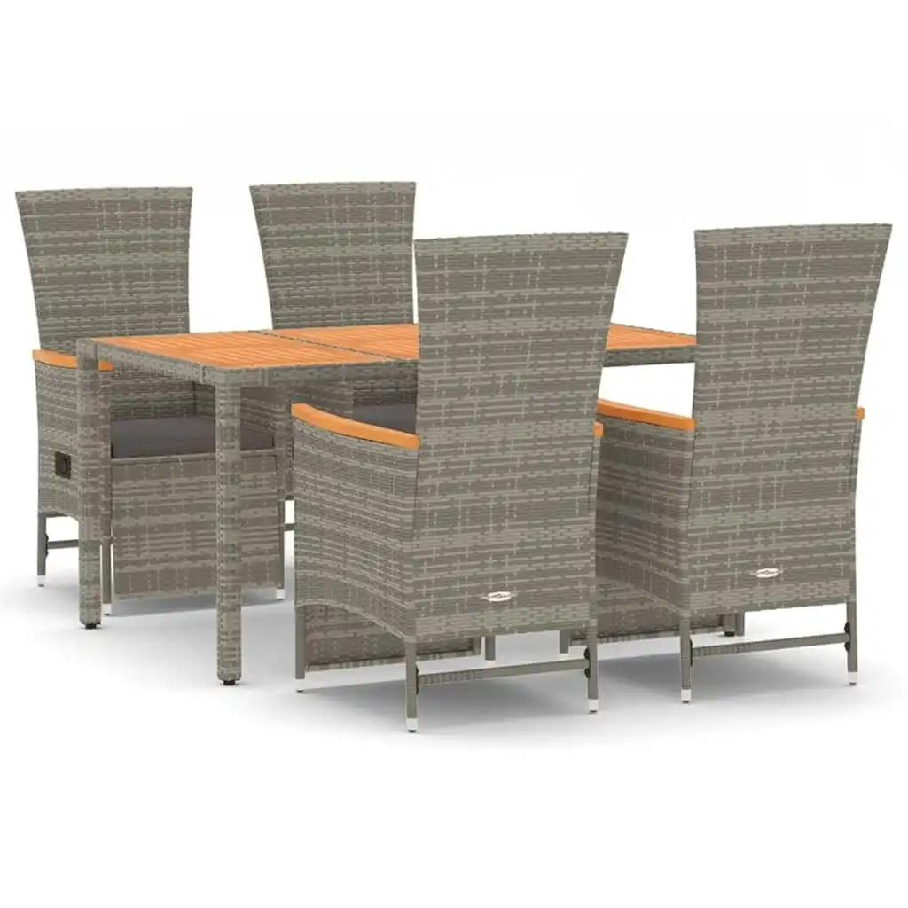 5 Piece Garden Dining Set with Cushions Grey Poly Rattan 3157557