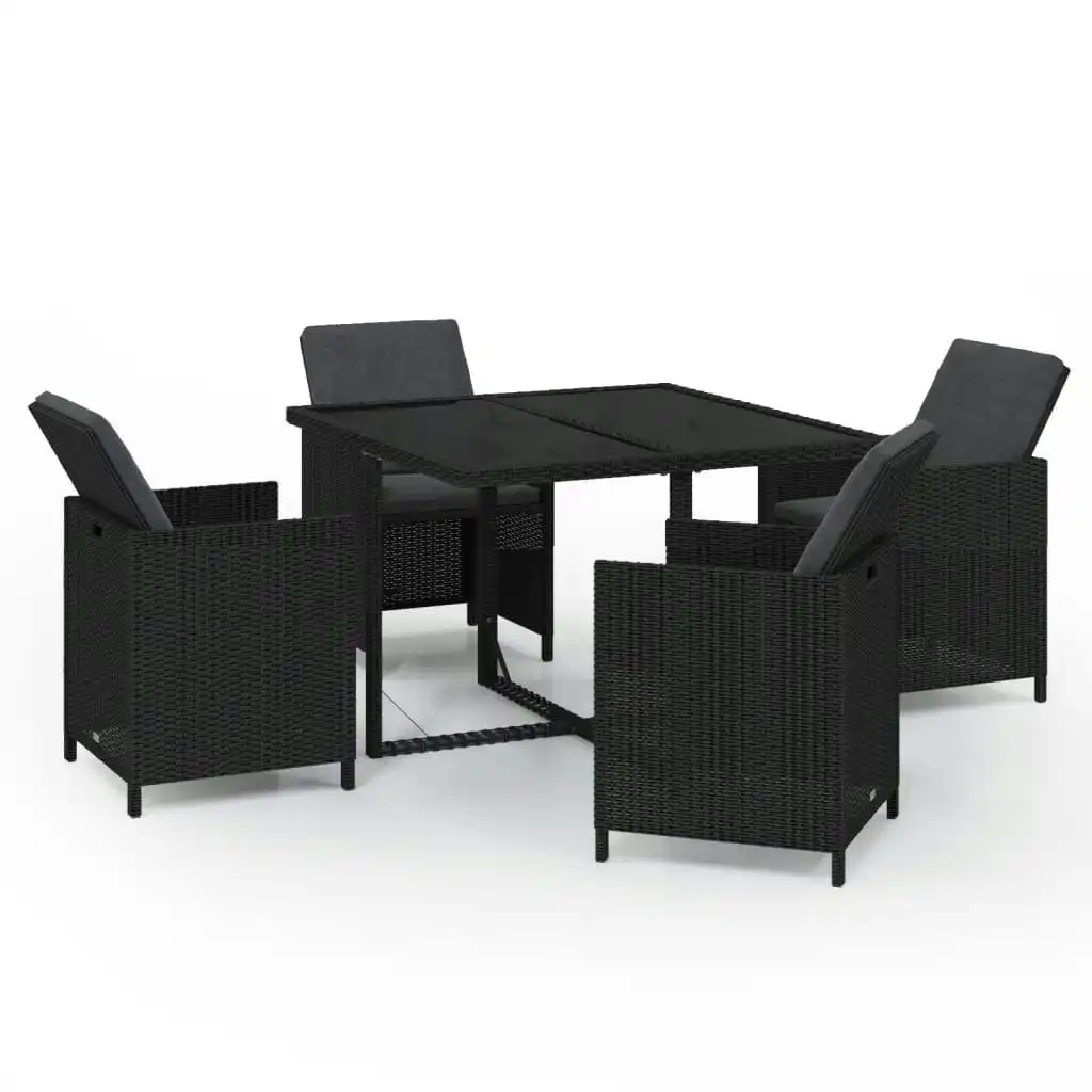 5 Piece Garden Dining Set with Cushions Poly Rattan Black 3095504