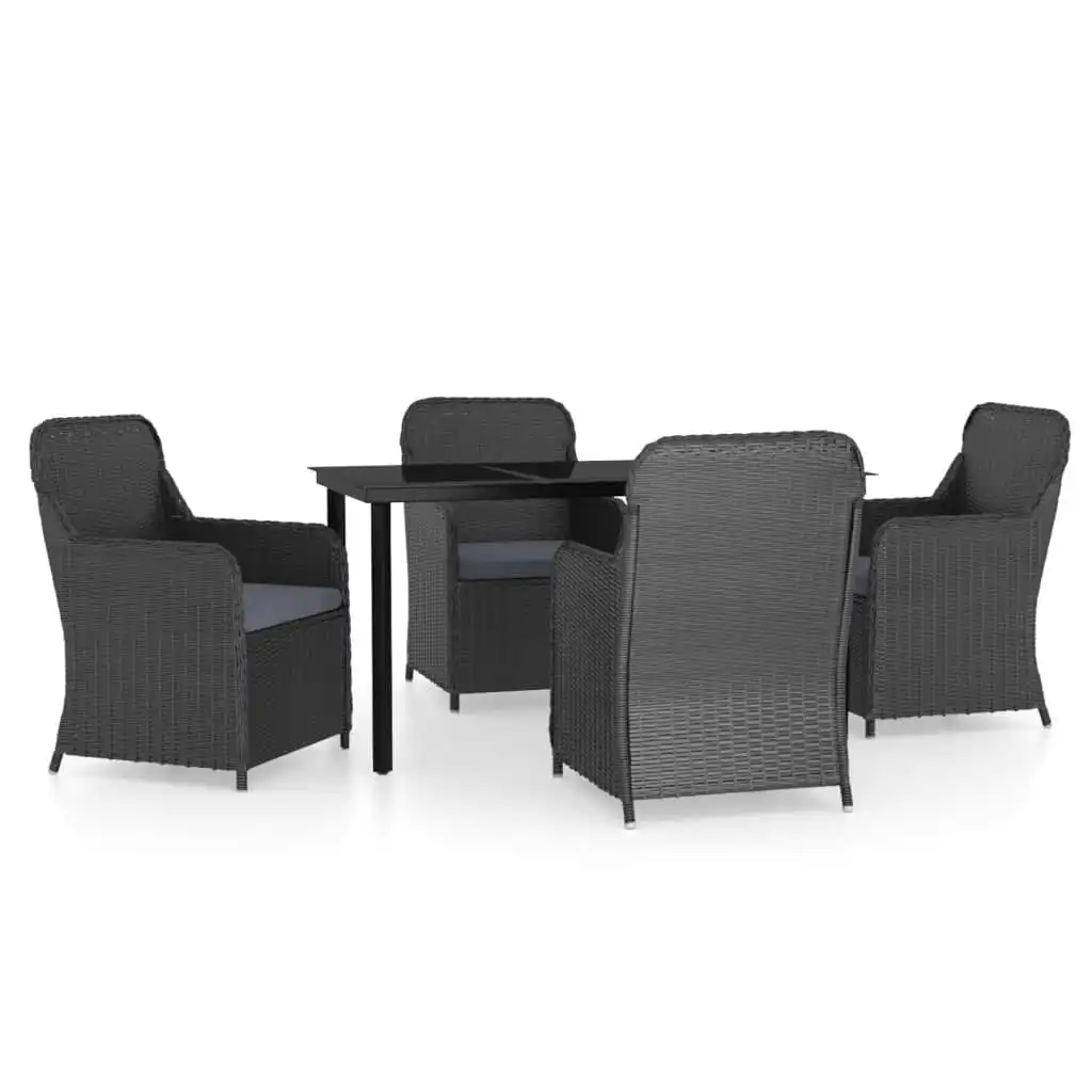 5 Piece Garden Dining Set with Cushions Black 3099531