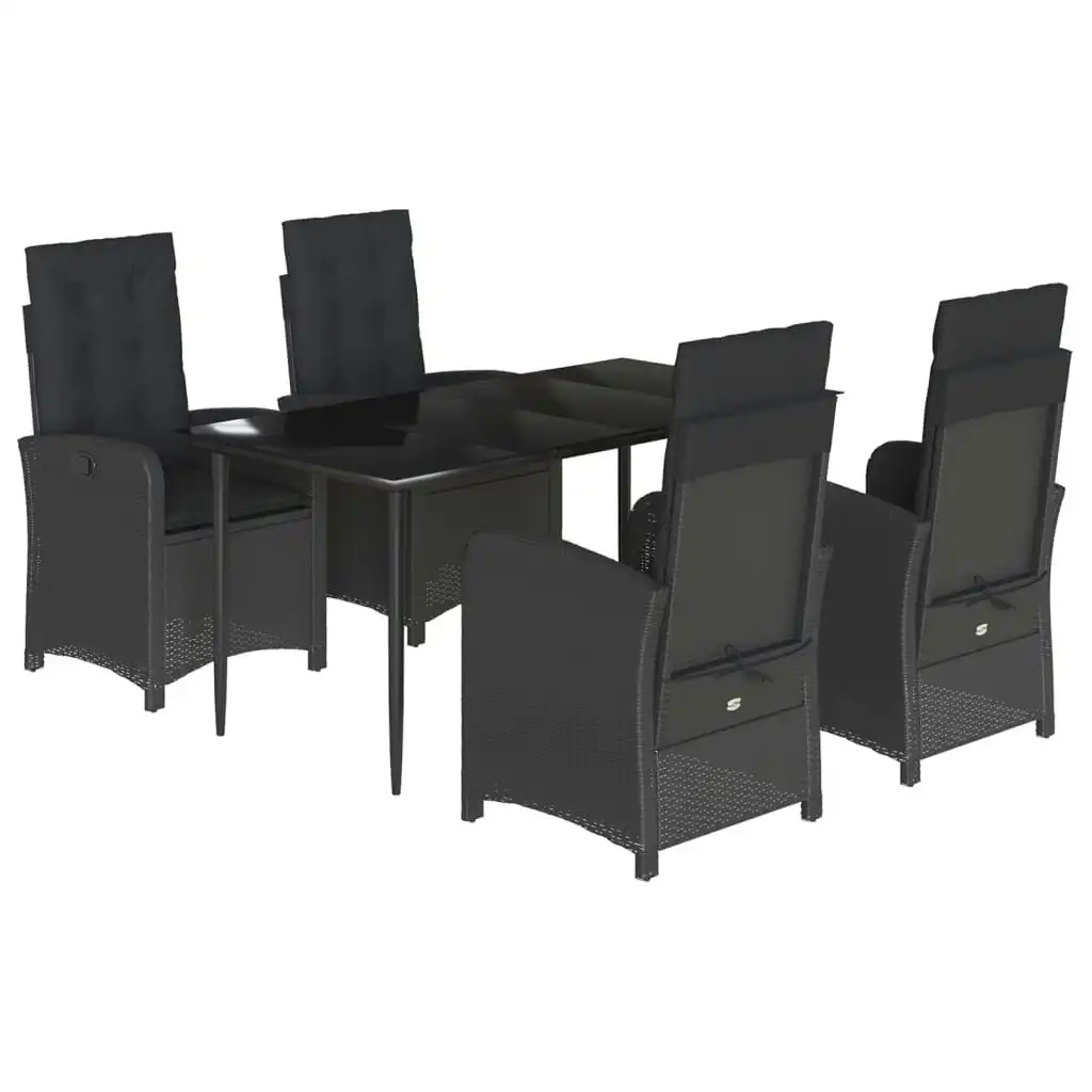 5 Piece Garden Dining Set with Cushions Black Poly Rattan 3212314