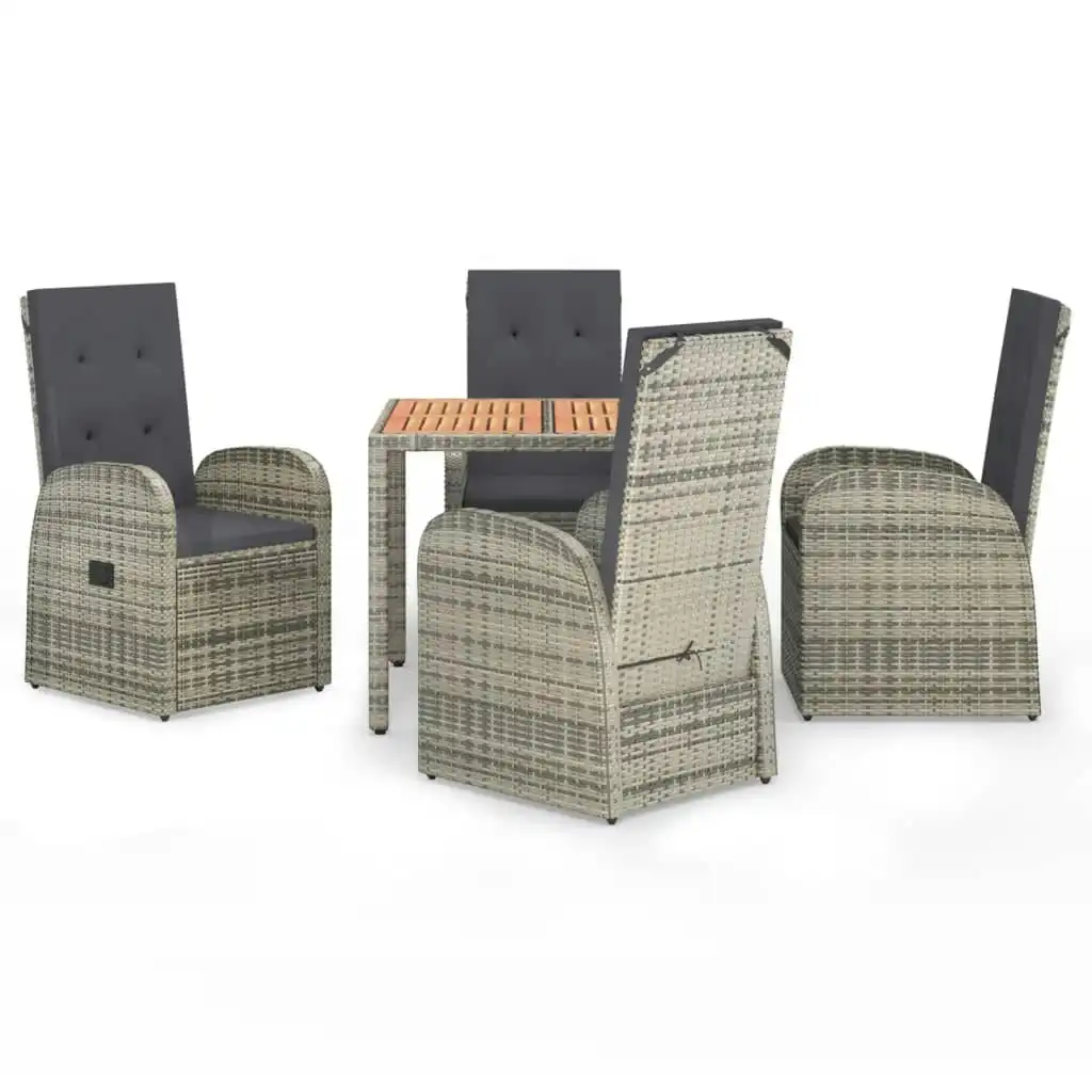 5 Piece Garden Dining Set with Cushions Grey Poly Rattan 3157583