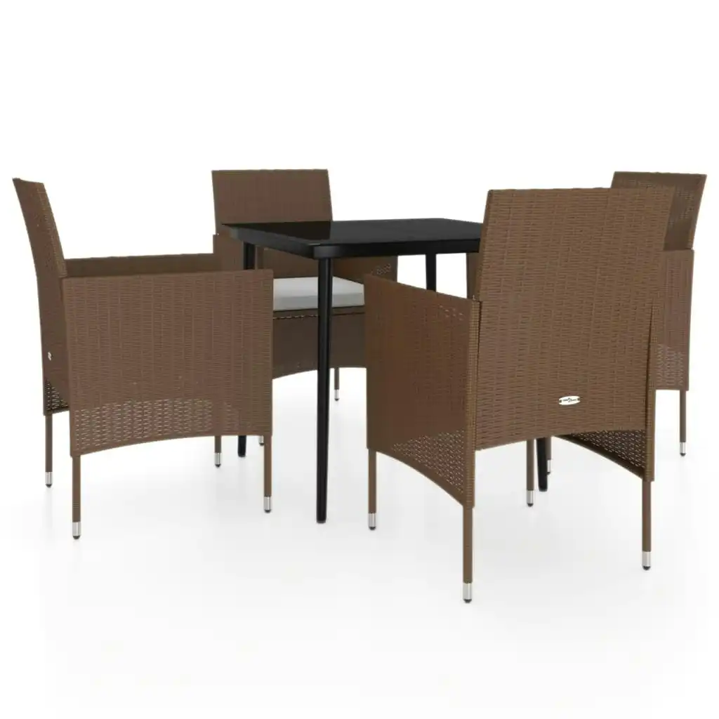 5 Piece Garden Dining Set with Cushions Brown and Black 3099324