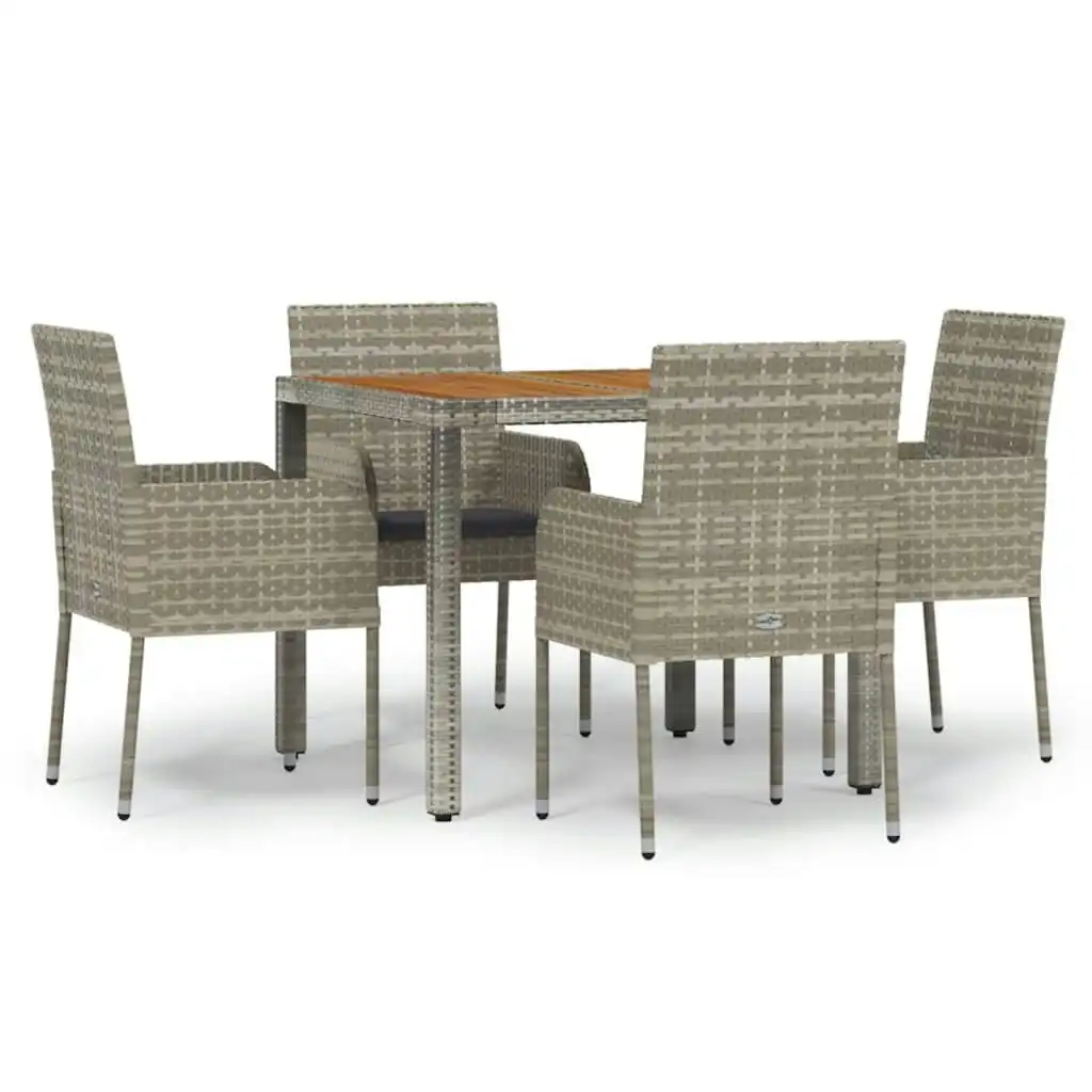 5 Piece Garden Dining Set with Cushions Grey Poly Rattan 3185018