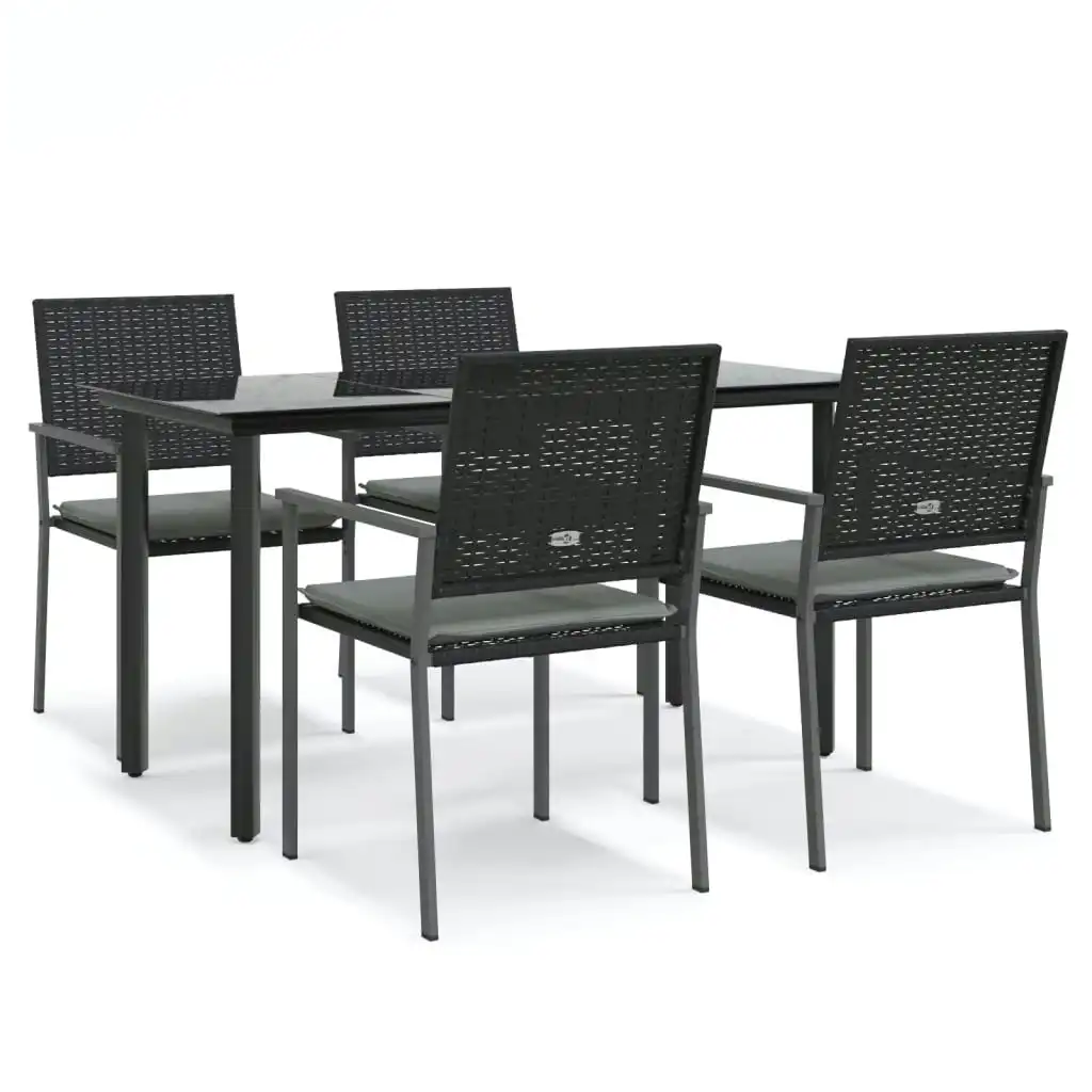 5 Piece Garden Dining Set with Cushions Poly Rattan and Steel 3187021