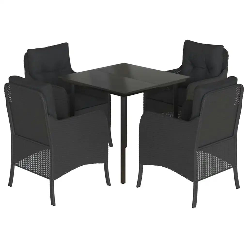 5 Piece Garden Dining Set with Cushions Black Poly Rattan 3211928