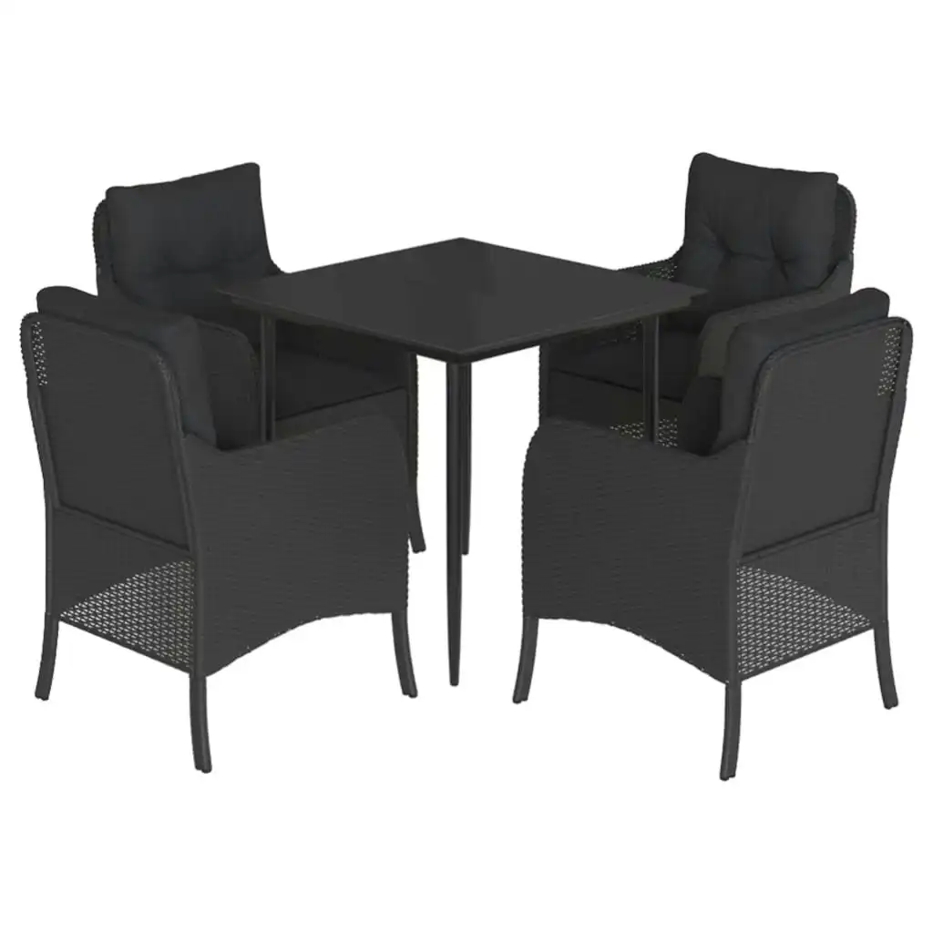 5 Piece Garden Dining Set with Cushions Black Poly Rattan 3211921