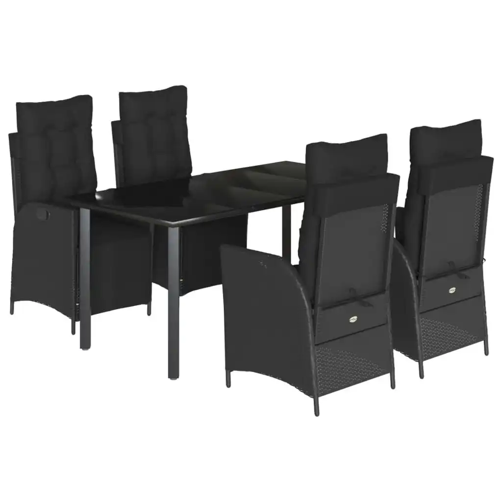5 Piece Garden Dining Set with Cushions Black Poly Rattan 3213402