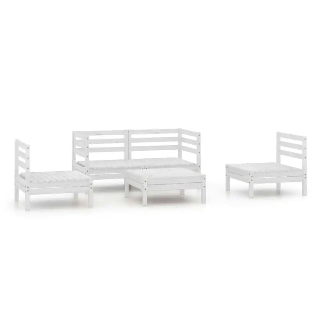 5 Piece Garden Lounge Set White Solid Pinewood 3082528