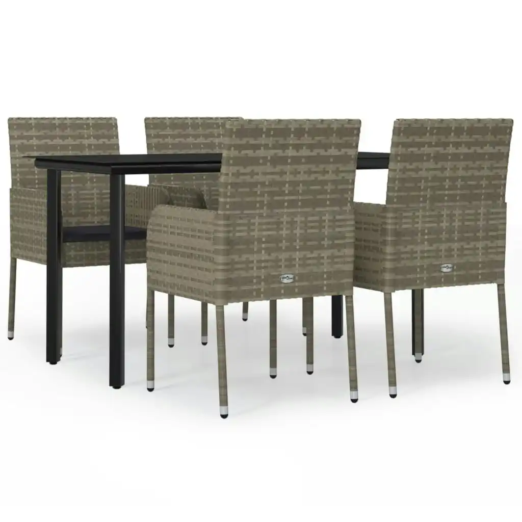 5 Piece Garden Dining Set with Cushions Black and Grey Poly Rattan 3185163