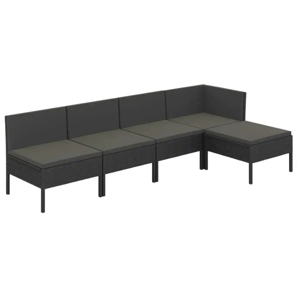 5 Piece Garden Lounge Set with Cushions Poly Rattan Black 3094369