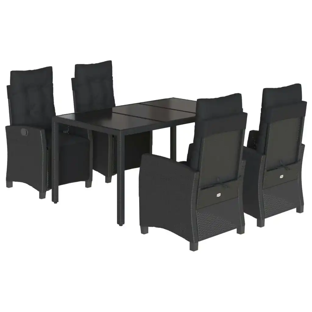 5 Piece Garden Dining Set with Cushions Black Poly Rattan 3212890