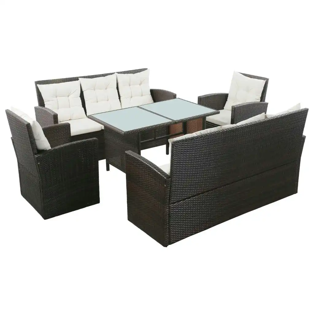 5 Piece Garden Lounge Set with Cushions Poly Rattan Brown 43973