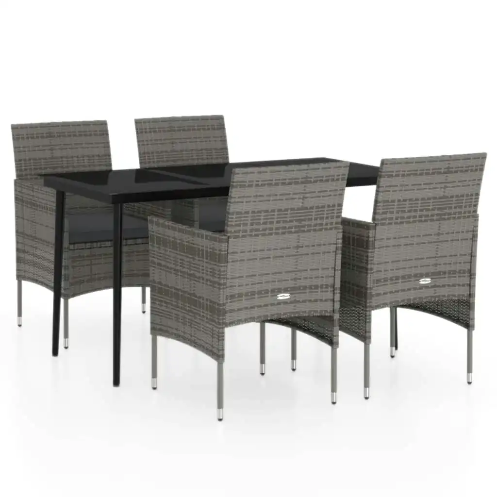 5 Piece Garden Dining Set with Cushions Grey and Black 3099313