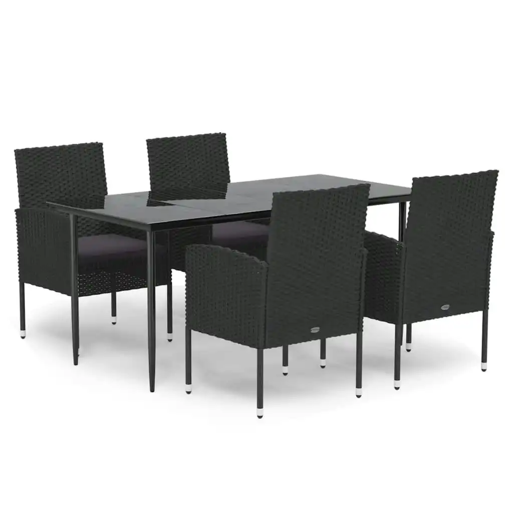 5 Piece Garden Dining Set with Cushions Black Poly Rattan 3156786