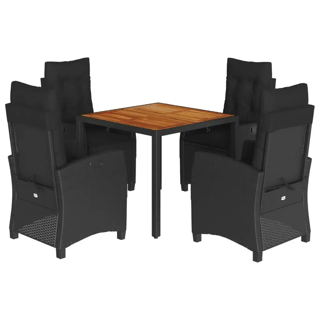 5 Piece Garden Dining Set with Cushions Black Poly Rattan 3212664