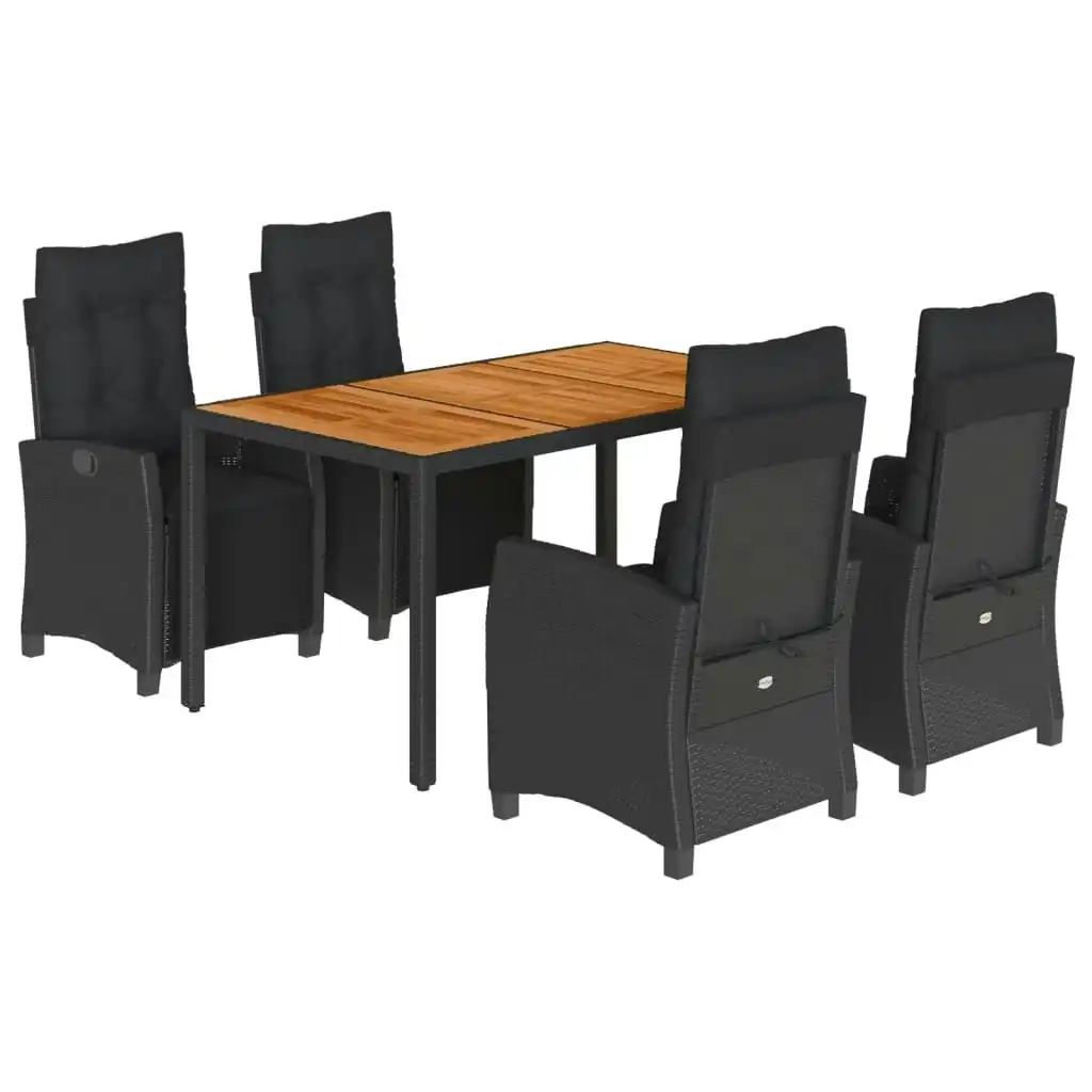 5 Piece Garden Dining Set with Cushions Black Poly Rattan 3212908