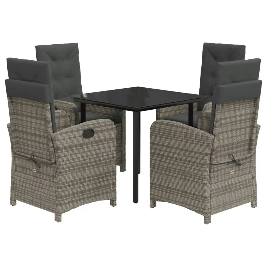 5 Piece Garden Dining Set with Cushions Grey Poly Rattan 3212361