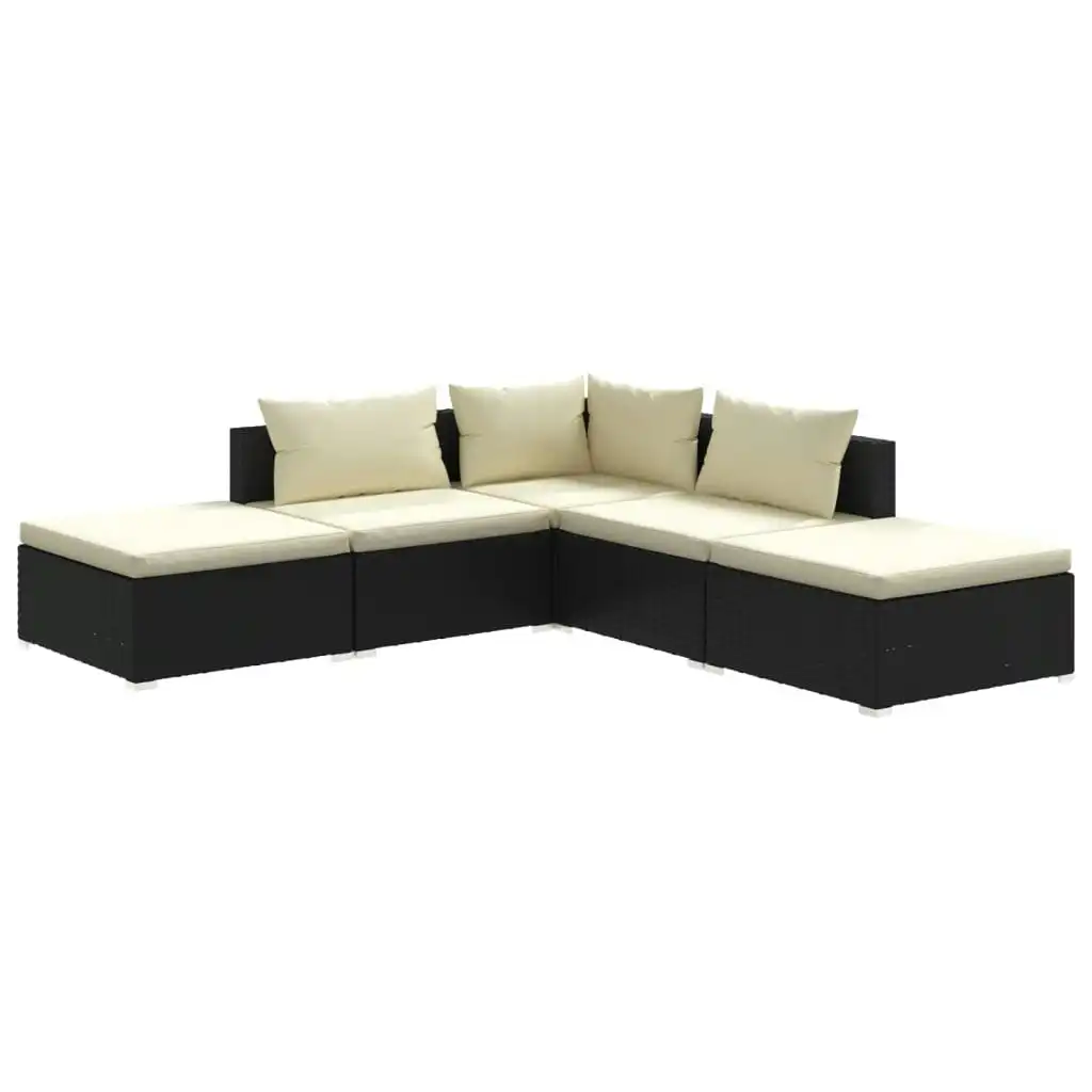 5 Piece Garden Lounge Set with Cushions Poly Rattan Black 3101607