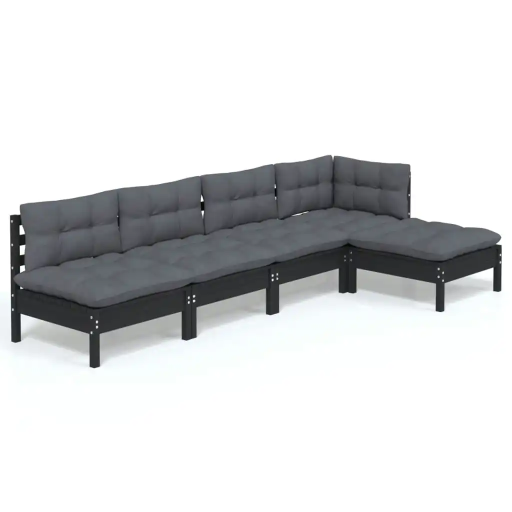5 Piece Garden Lounge Set with Cushions Black Pinewood 3096338