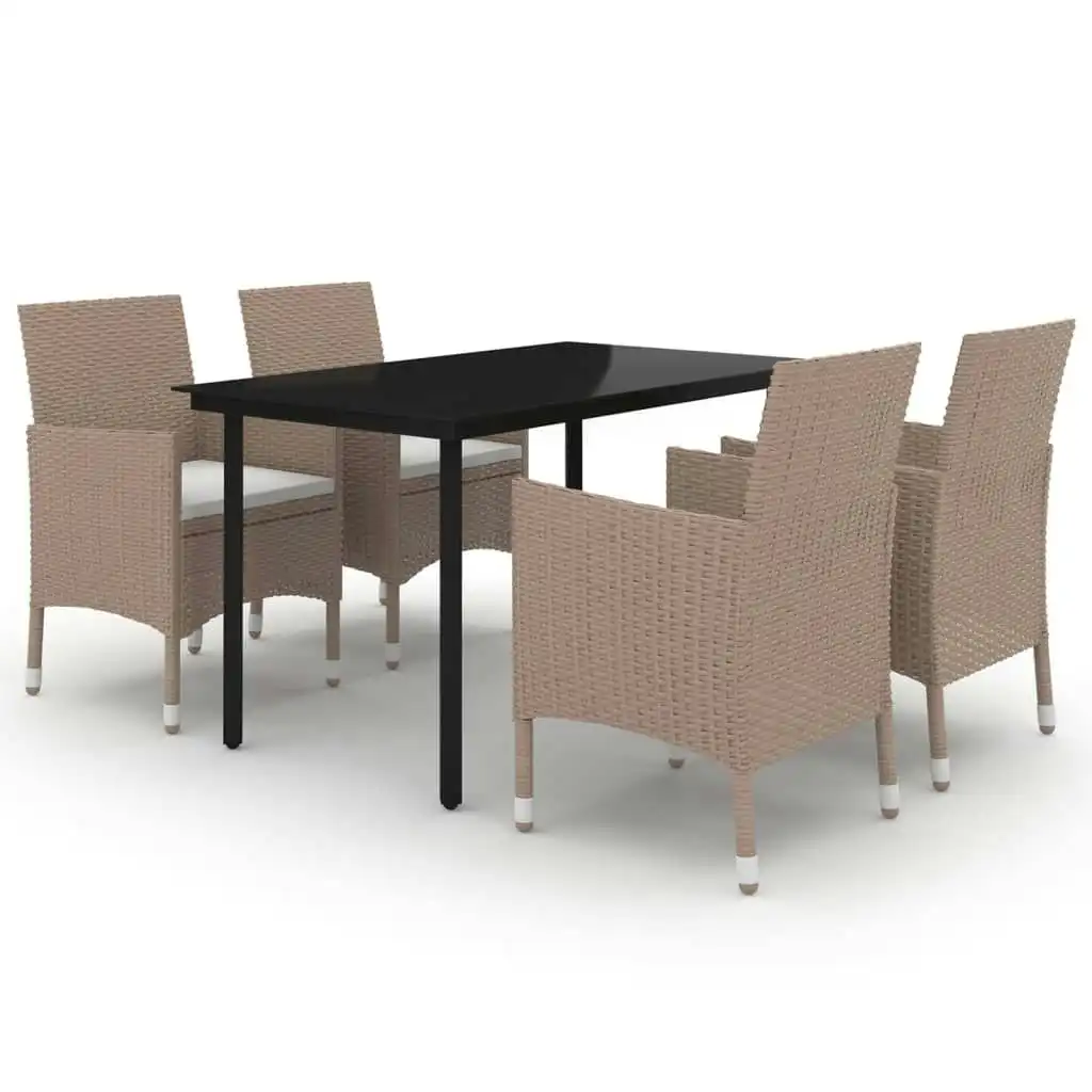 5 Piece Garden Dining Set with Cushions Poly Rattan and Glass 3099705