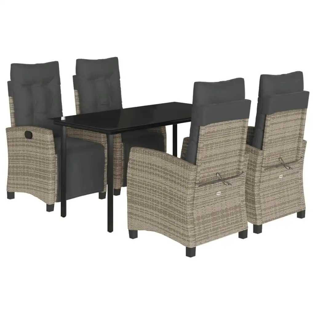 5 Piece Garden Dining Set with Cushions Grey Poly Rattan 3212997