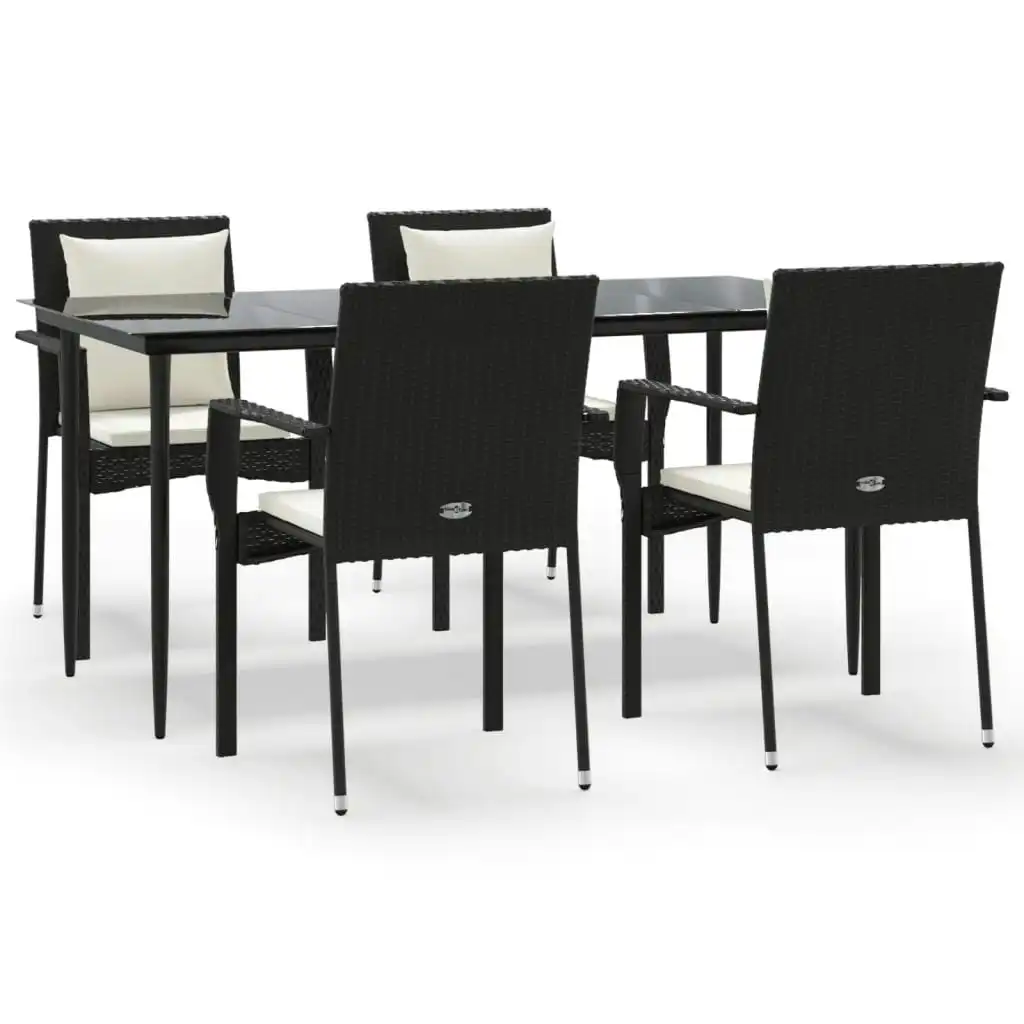 5 Piece Garden Dining Set with Cushions Black Poly Rattan 3185098