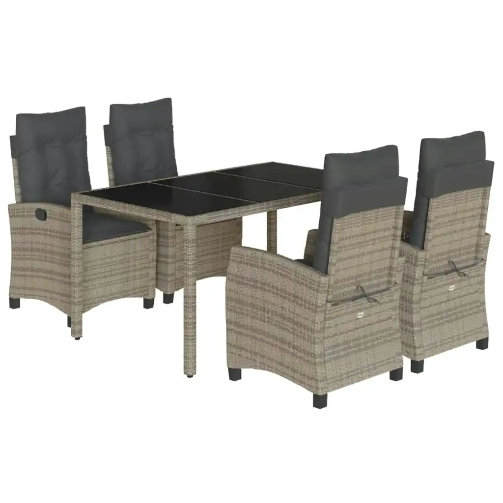 5 Piece Garden Dining Set with Cushions Grey Poly Rattan 3212647