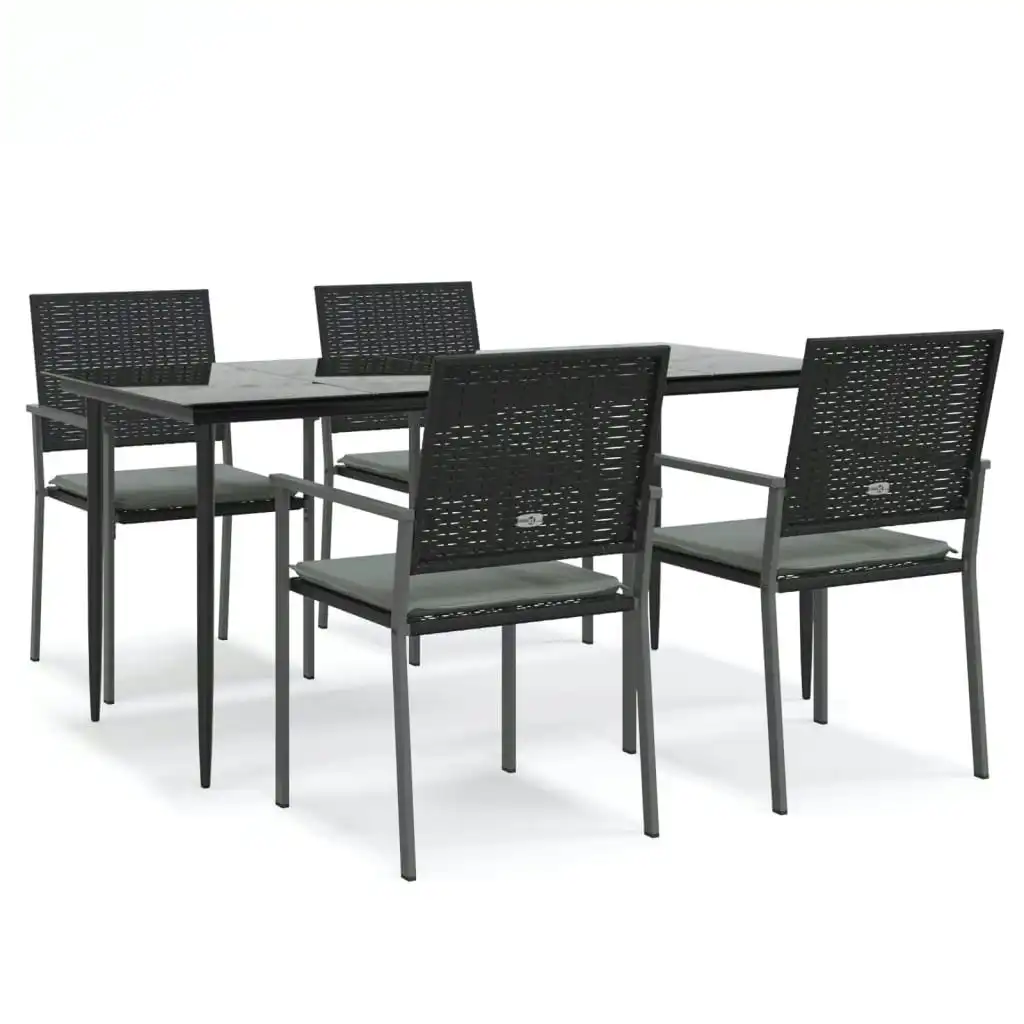 5 Piece Garden Dining Set with Cushions Poly Rattan and Steel 3187009