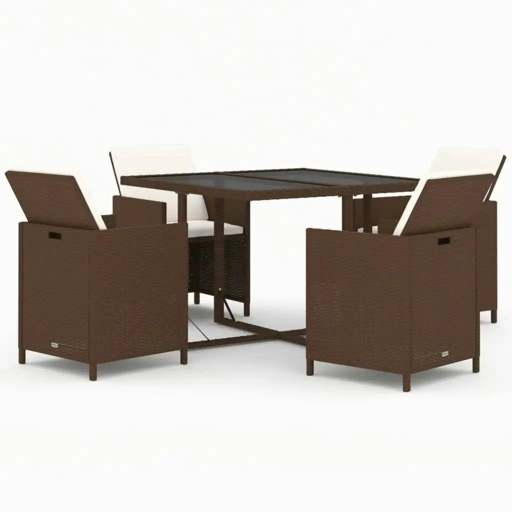 5 Piece Garden Dining Set with Cushions Poly Rattan Brown 3095512