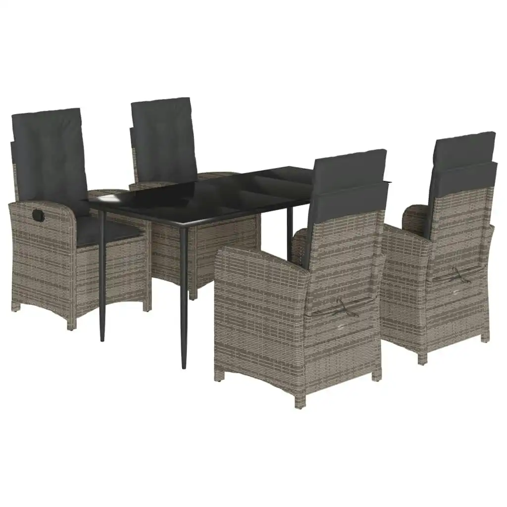 5 Piece Garden Dining Set with Cushions Grey Poly Rattan 3212354