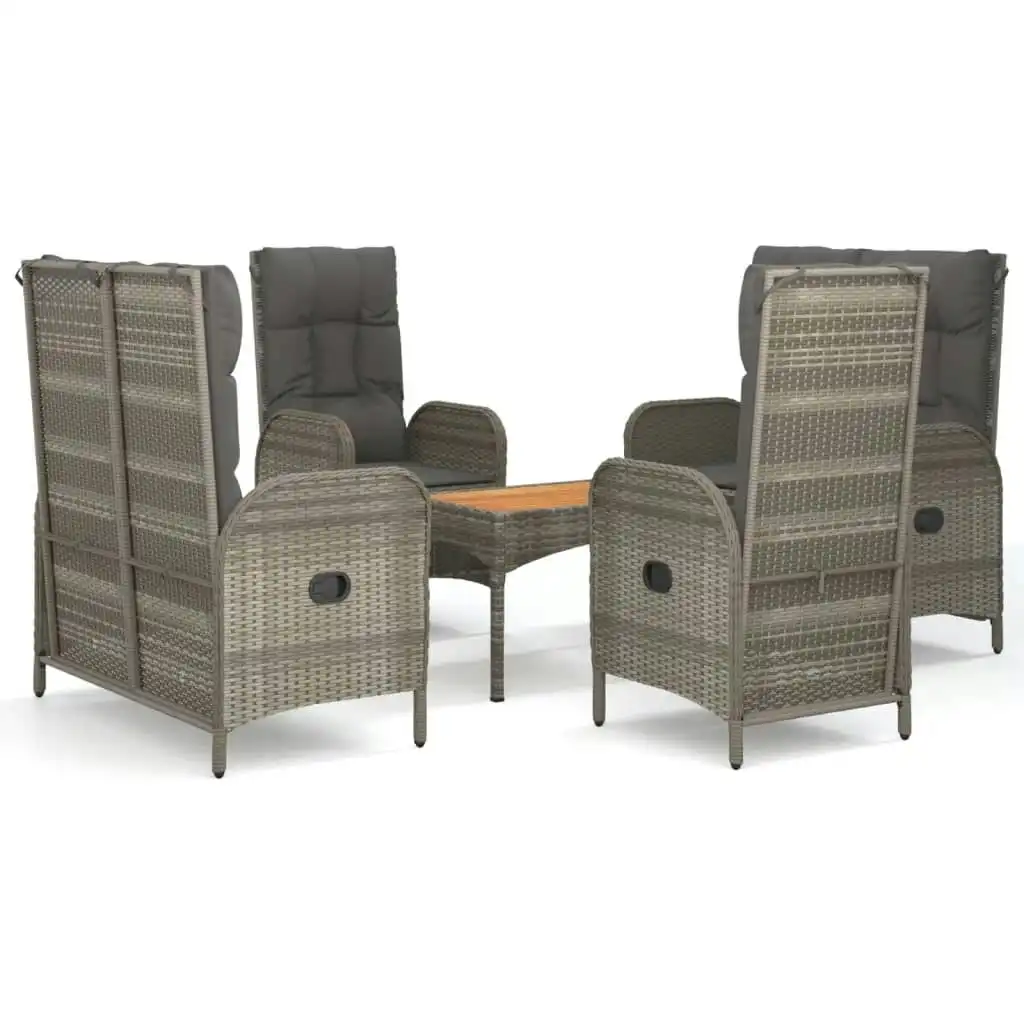 5 Piece Garden Dining Set with Cushions Grey Poly Rattan 3185087