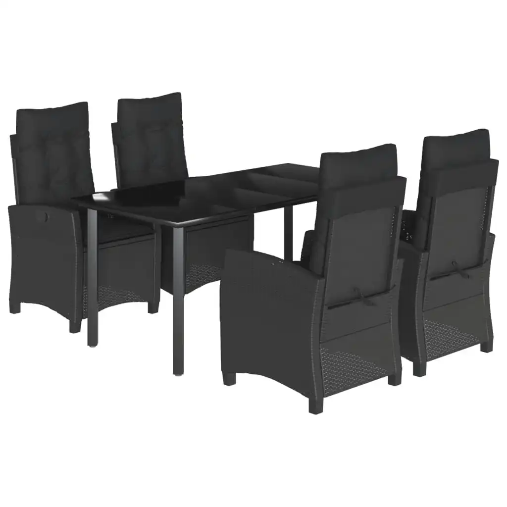 5 Piece Garden Dining Set with Cushions Black Poly Rattan 3212756