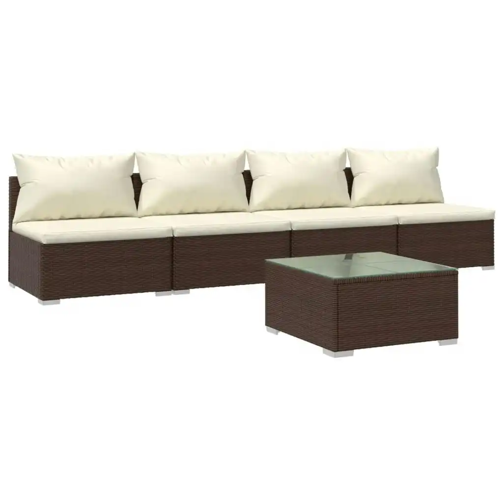 5 Piece Garden Lounge Set with Cushions Poly Rattan Brown 3101410
