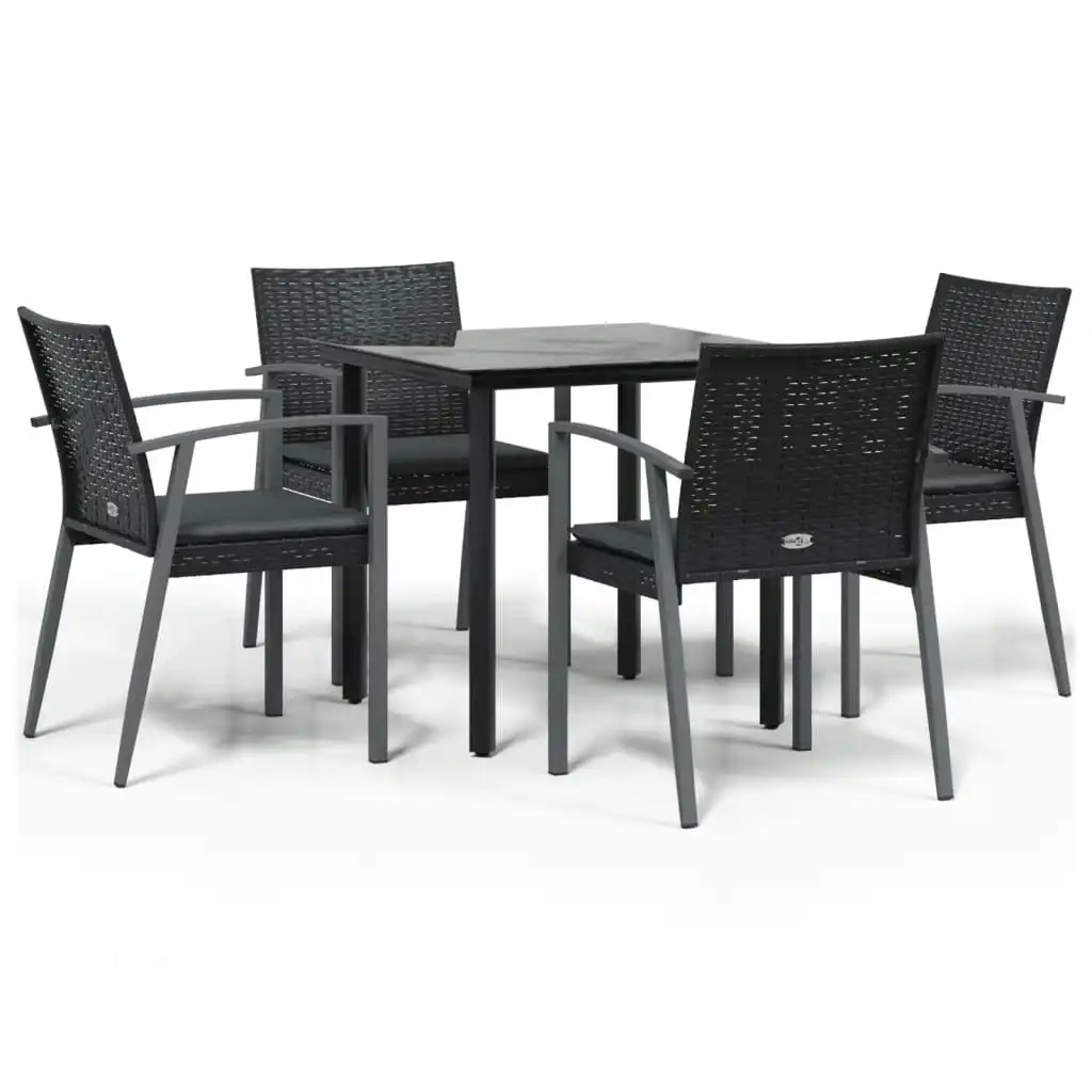 5 Piece Garden Dining Set with Cushions Poly Rattan and Steel 3186988