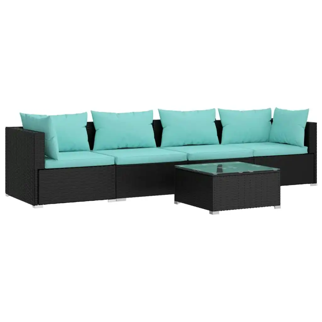 5 Piece Garden Lounge Set with Cushions Poly Rattan Black 3101433